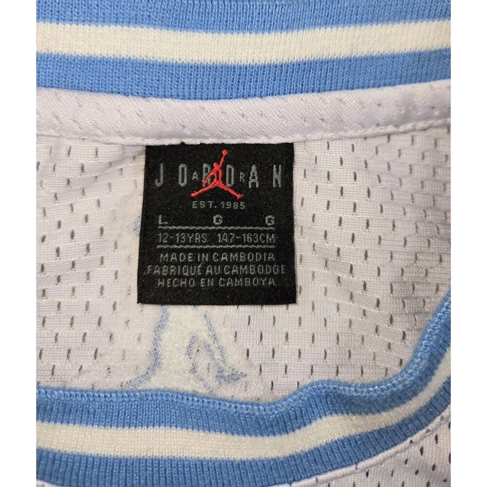 Boys Air Jordan #23 Basketball Jersey White Carolina Blue Youth Large 12-13 Yrs